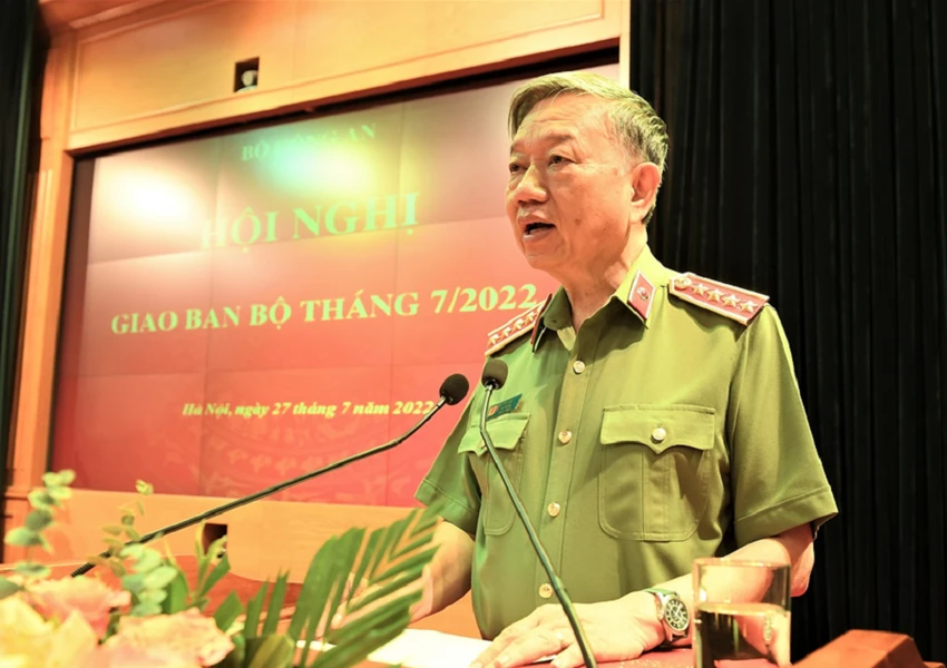 Bộ trưởng Tô Lâm phát biểu kết luận hội nghị. Ảnh: BCA Bộ trưởng Tô Lâm phát biểu kết luận hội nghị. Ảnh: BCA