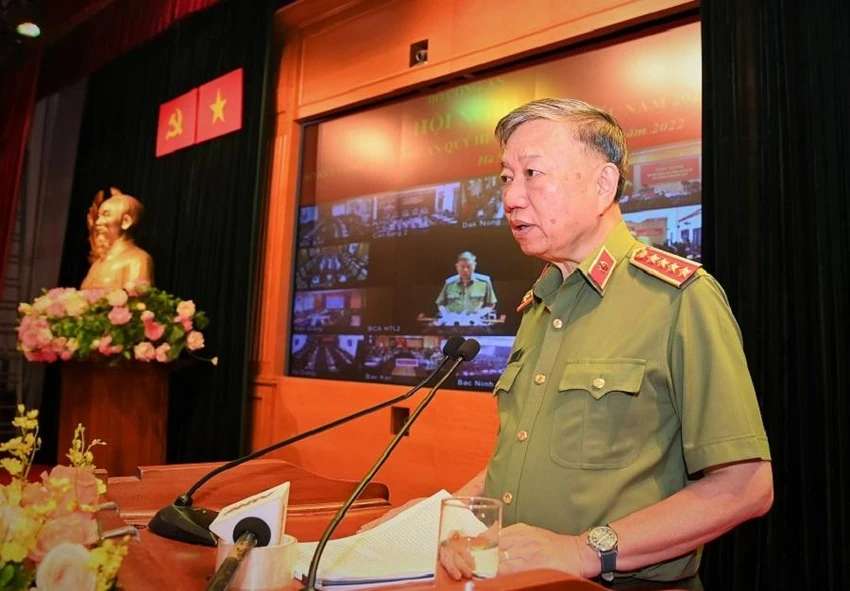 Bộ trưởng Tô Lâm phát biểu chỉ đạo tại hội nghị. Ảnh: BCA Bộ trưởng Tô Lâm phát biểu chỉ đạo tại hội nghị. Ảnh: BCA