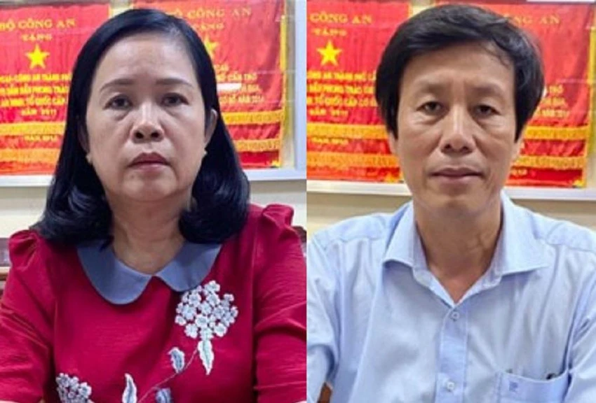 Bị can Bùi Thị Lệ Phi (trái) và Cao Minh Chu - hai cựu giám đốc Sở Y tế Cần Thơ. Ảnh: CACC Bị can Bùi Thị Lệ Phi (trái) và Cao Minh Chu - hai cựu giám đốc Sở Y tế Cần Thơ. Ảnh: CACC