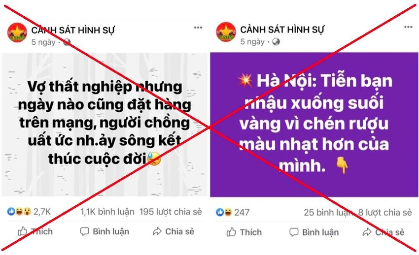Một trang mạng xã hội giả mạo lực lượng công an để giật tít câu view. Ảnh: CACC Một trang mạng xã hội giả mạo lực lượng công an để giật tít câu view. Ảnh: CACC