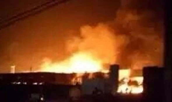 The chemical plant on fire