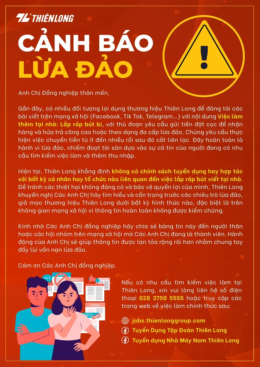 Cảnh báo lừa đảo của Tập đoàn Thiên Long