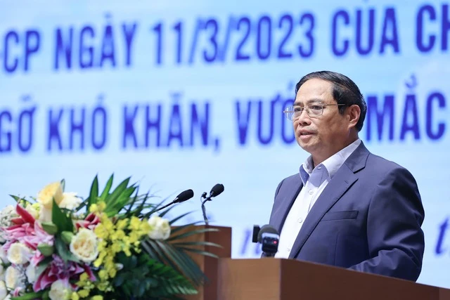 Thủ tướng Phạm Minh Chính phát biểu tại Hội nghị tháo gỡ vướng mắc, khó khăn cho thị trường bất động sản. Ảnh: NHẬT BẮC Thủ tướng Phạm Minh Chính phát biểu tại Hội nghị tháo gỡ vướng mắc, khó khăn cho thị trường bất động sản. Ảnh: NHẬT BẮC