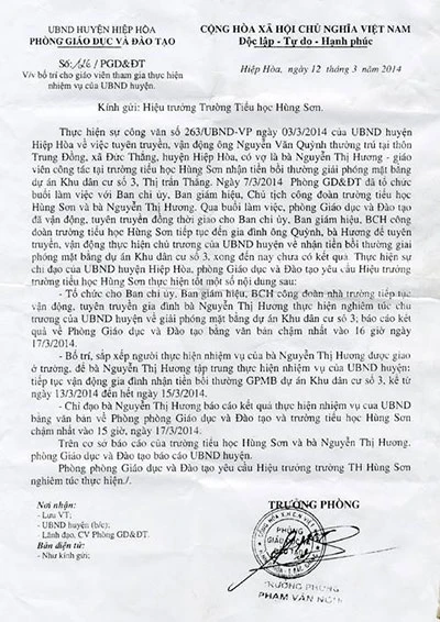 Chồng không giao đất, vợ bị cho nghỉ dạy ảnh 2 Chồng không giao đất, vợ bị cho nghỉ dạy ảnh 2