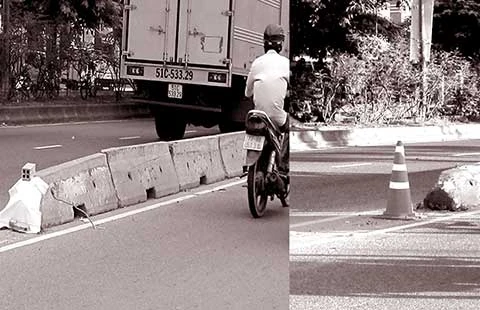 Dải phân cách đã có cọc phản quang ảnh 1 Dải phân cách đã có cọc phản quang ảnh 1