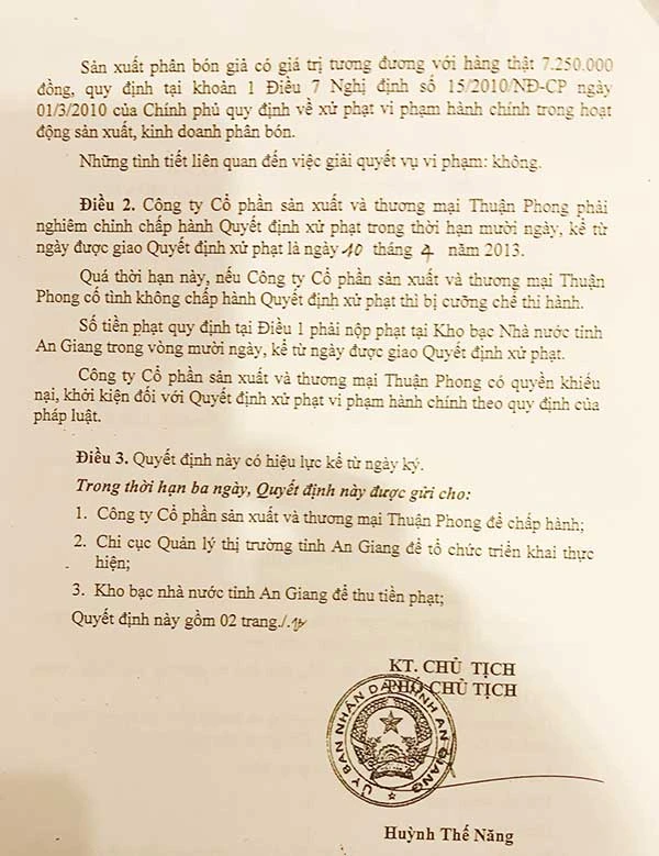 Vụ phân bón Thuận Phong: Phải xử lý đúng bản chất! ảnh 3 Vụ phân bón Thuận Phong: Phải xử lý đúng bản chất! ảnh 3