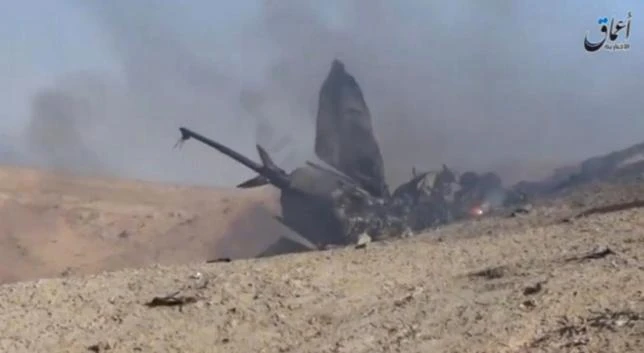 Trang tin Amaq công bố những hình ảnh của chiếc chiến đấu cơ Syria bị bắn rơi. Ảnh: Reuters