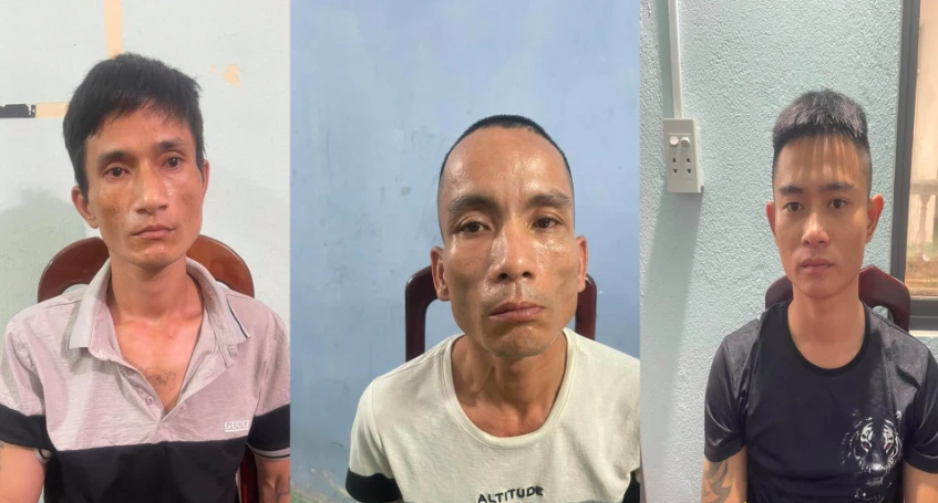 Công an TP Tam Kỳ đang tạm giữ hình sự Phường, Pôn và Hưng (từ trái qua phải). Ảnh: CA