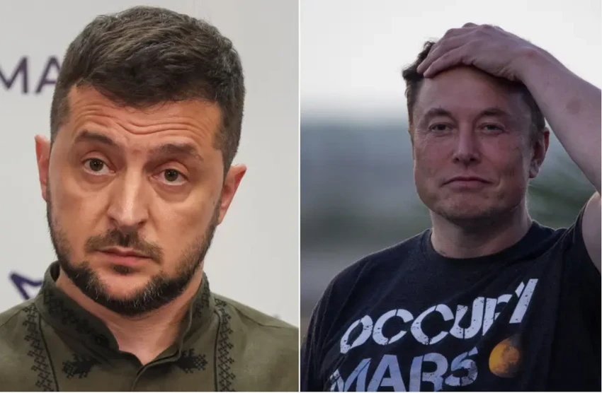 Tổng thống Ukraine - ông Volodymyr Zelensky (trái) và tỉ phú Elon Musk. Ảnh: REUTERS Tổng thống Ukraine - ông Volodymyr Zelensky (trái) và tỉ phú Elon Musk. Ảnh: REUTERS