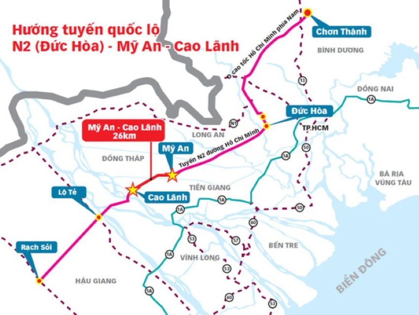 Sơ đồ đoạn cao tốc Mỹ An - Cao Lãnh. Ảnh: Ban quản lý dự án Mỹ Thuận