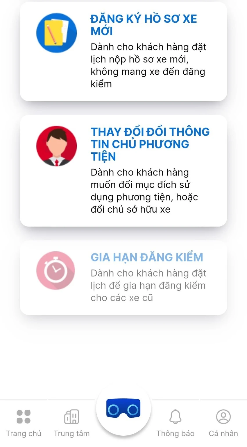 Ứng dụng TTDK đã xuất hiện dòng chữ "Gia hạn đăng kiểm". Ảnh: V.LONG Ứng dụng TTDK đã xuất hiện dòng chữ "Gia hạn đăng kiểm". Ảnh: V.LONG