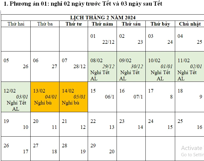 lịch nghỉ tết nguyên đán 2024