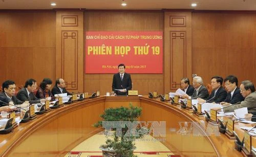 Chủ tịch nước Trương Tấn Sang, Trưởng Ban Chỉ đạo cải cách tư pháp Trung ương chủ trì phiên họp. Ảnh: TTXVN Chủ tịch nước Trương Tấn Sang, Trưởng Ban Chỉ đạo cải cách tư pháp Trung ương chủ trì phiên họp. Ảnh: TTXVN