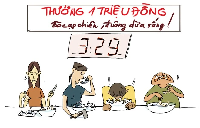Thử thách với khách hàng nhất là cuộc thi ăn côn trùng của một nhà hàng ở TP HCM. Khách cũng sẽ được thưởng 1 triệu đồng nếu ăn hết 20 con bọ cạp chiên giòn, 5 con đuông dừa sống trong thời gian 5 phút. Người tham gia nếu thua sẽ phải trả phí 250.000 đồng. Cuộc thi thu hút khá động người tham gia, song phần lớn khách đầu hàng khi nhìn những con đuông dừa sống "bơi" trong chén nước chấm. Marketing bún bò bằng bảng nội quy độc qua ảnh hí họa