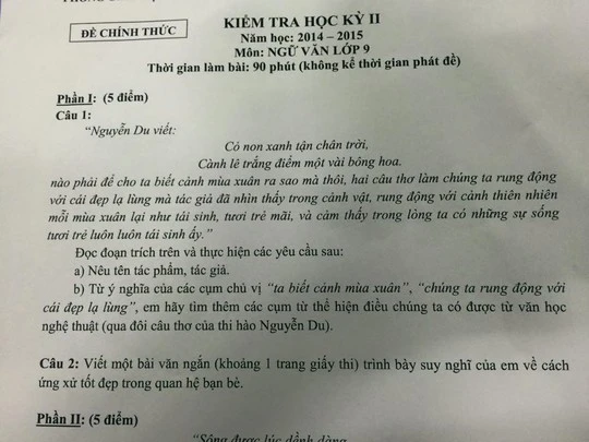 Đề thi ngữ văn lớp 9 “gài bẫy” học sinh? ảnh 1 Đề thi ngữ văn lớp 9 sáng nay “gài bẫy” học sinh?