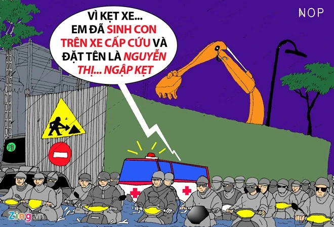 Trong các đợt ngập nước, kẹt xe không ít lần xảy ra những câu chuyên hi hữu với xe cấp cứu. Hí họa kẹt xe, ngập nước lịch sử ở Sài Gòn
