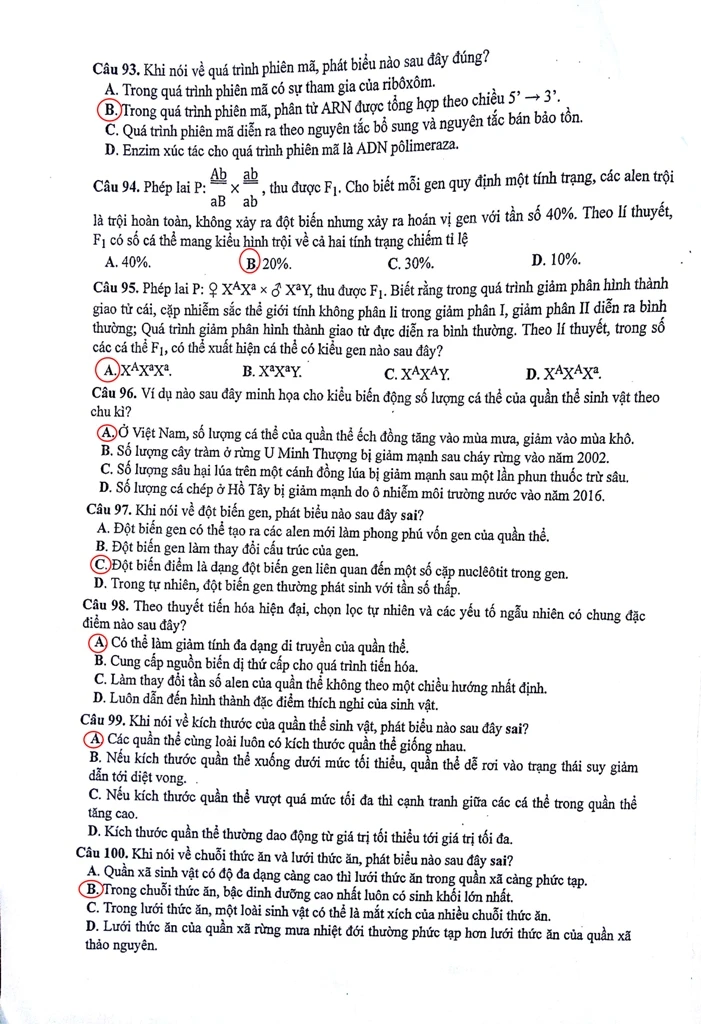 Đề thi, gợi ý bài giải môn Sinh học ảnh 5 Đề thi, gợi ý bài giải môn Sinh học ảnh 5