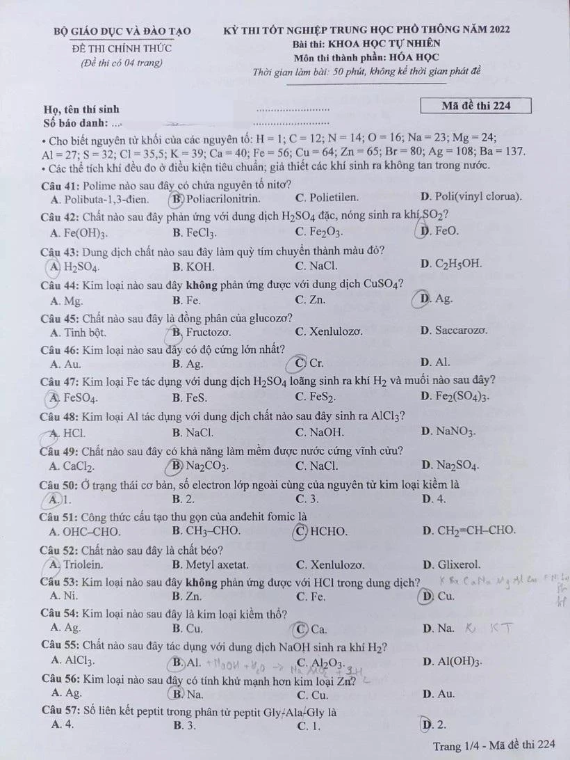 Cập nhật đề thi môn tổ hợp Khoa học tự nhiên ảnh 1