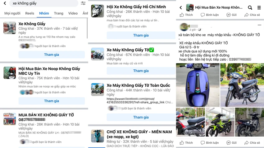 Hàng chục hội nhóm công khai mua bán xe không giấy tờ trên mạng xã hội.