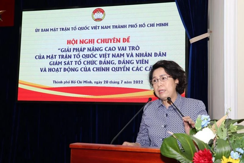 Chủ tịch Ủy ban MTTQ Việt Nam TP.HCM Tô Thị Bích Châu phát biểu kết luận hội nghị. Ảnh: THU DUYÊN Chủ tịch Ủy ban MTTQ Việt Nam TP.HCM Tô Thị Bích Châu phát biểu kết luận hội nghị. Ảnh: THU DUYÊN