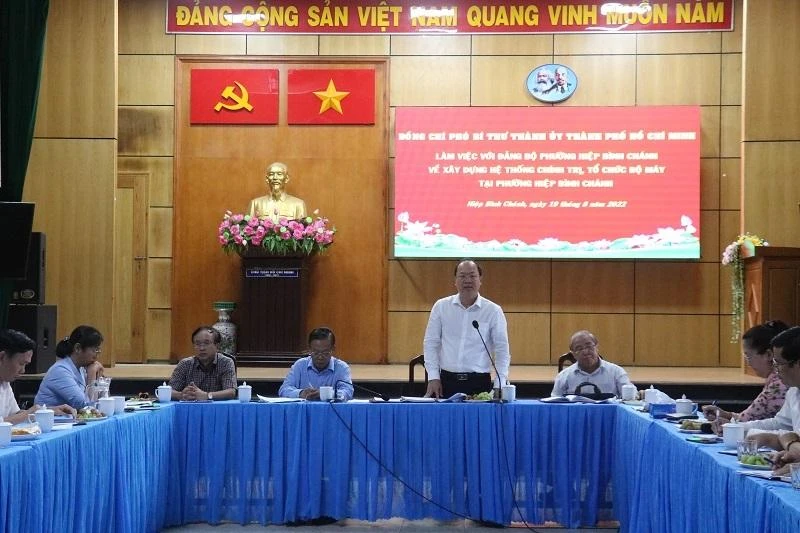 Phó Bí thư Thành ủy TP.HCM Nguyễn Hồ Hải khảo sát tại UBND phường Hiệp Bình Chánh, TP Thủ Đức. Ảnh: THANH TUYỀN Phó Bí thư Thành ủy TP.HCM Nguyễn Hồ Hải khảo sát tại UBND phường Hiệp Bình Chánh, TP Thủ Đức. Ảnh: THANH TUYỀN