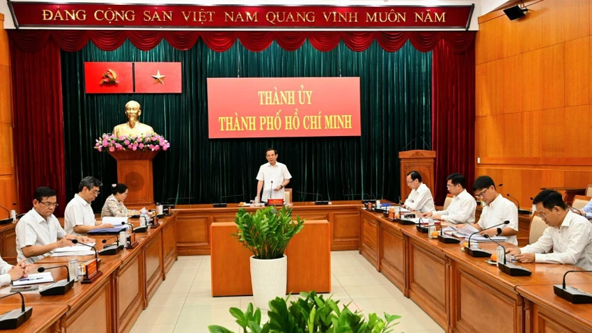 Trưởng Ban chỉ đạo, Bí thư Thành ủy TP.HCM Nguyễn Văn Nên chủ trì cuộc họp. Ảnh: THANH THÙY Trưởng Ban chỉ đạo, Bí thư Thành ủy TP.HCM Nguyễn Văn Nên chủ trì cuộc họp. Ảnh: THANH THÙY