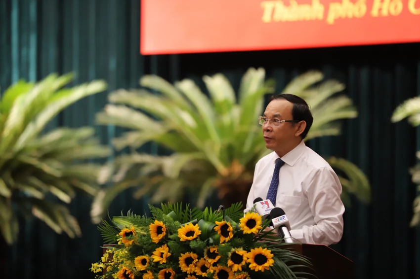 Bí thư Thành uỷ TP.HCM Nguyễn Văn Nên phát biểu khai mạc hội nghị. Ảnh: THANH THUỲ Bí thư Thành uỷ TP.HCM Nguyễn Văn Nên phát biểu khai mạc hội nghị. Ảnh: THANH THUỲ