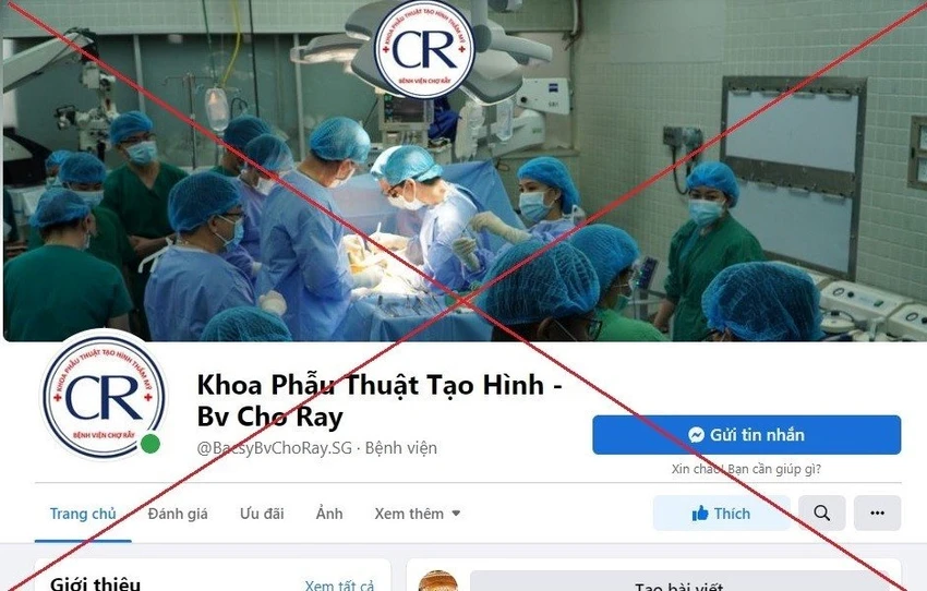 Trang thông tin giả mạo khoa Tạo hình thẩm mỹ BV Chợ Rẫy. Ảnh: BVCC Trang thông tin giả mạo khoa Tạo hình thẩm mỹ BV Chợ Rẫy. Ảnh: BVCC