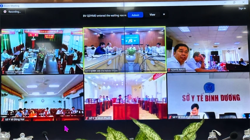 Hội nghị trực tuyến giữa Giám đốc Sở Y tế 6 tỉnh, thành khu vực Đông Nam bộ. Ảnh: SYT