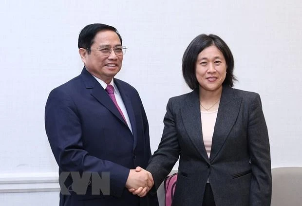 Thủ tướng Phạm Minh Chính tiếp Trưởng Đại diện Thương mại Mỹ Katherine Tai. Ảnh: TTXVN. Thủ tướng Phạm Minh Chính tiếp Trưởng Đại diện Thương mại Mỹ Katherine Tai. Ảnh: TTXVN.