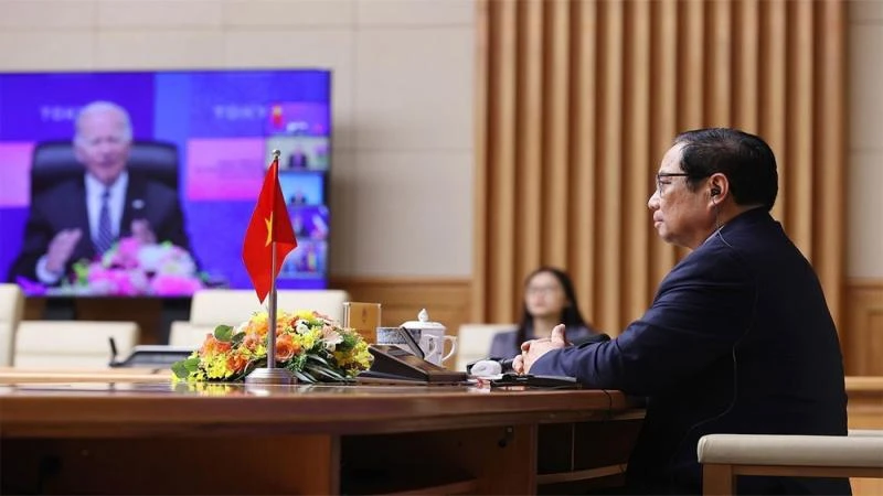 Thủ tướng Phạm Minh Chính dự lễ công bố khởi động thảo luận về IPEF. Ảnh: TTXVN. Thủ tướng Phạm Minh Chính dự lễ công bố khởi động thảo luận về IPEF. Ảnh: TTXVN.