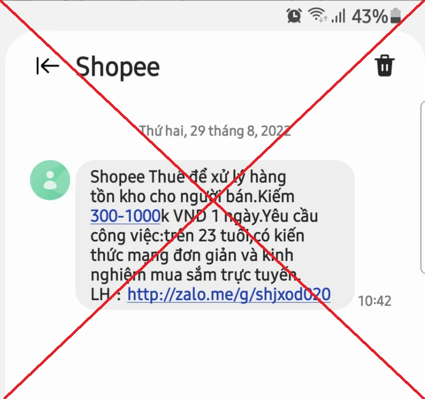 Tin nhắn với nội dung do các đối tượng lừa đảo sử dụng. Tin nhắn với nội dung do các đối tượng lừa đảo sử dụng.