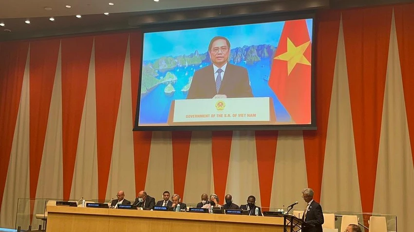 Thủ tướng phát biểu tại phiên họp. Ảnh: Phái đoàn Việt Nam tại LHQ Thủ tướng phát biểu tại phiên họp. Ảnh: Phái đoàn Việt Nam tại LHQ