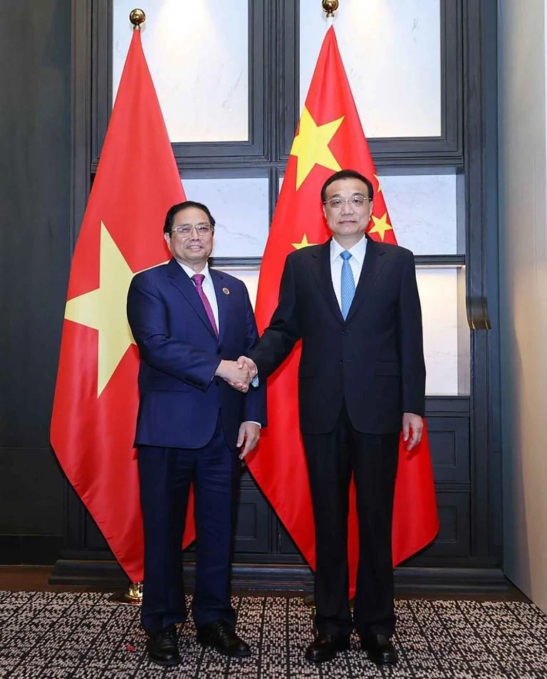 Thủ tướng Chính phủ Phạm Minh Chính và Thủ tướng Quốc Vụ viện nước Cộng hòa nhân dân Trung Quốc Lý Khắc Cường. Thủ tướng Chính phủ Phạm Minh Chính và Thủ tướng Quốc Vụ viện nước Cộng hòa nhân dân Trung Quốc Lý Khắc Cường.