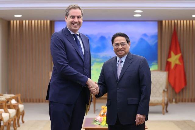 Thủ tướng Phạm Minh Chính tại buổi tiếp ông Olivier Becht. Ảnh: VGP. Thủ tướng Phạm Minh Chính tại buổi tiếp ông Olivier Becht. Ảnh: VGP.