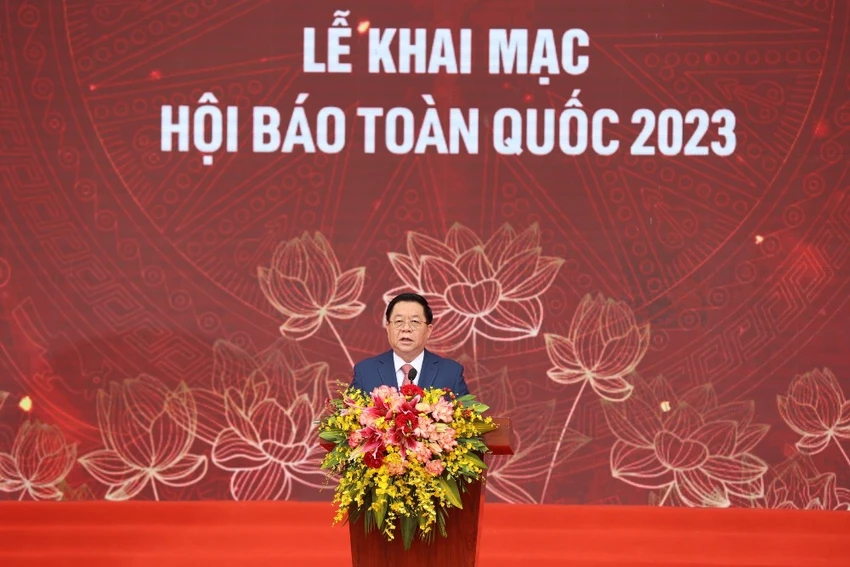 Ông Nguyễn Trọng Nghĩa, Bí thư Trung ương Đảng, Trưởng Ban Tuyên giáo Trung ương phát biểu tại Lễ khai mạc Hội Báo toàn quốc. Ảnh: VT