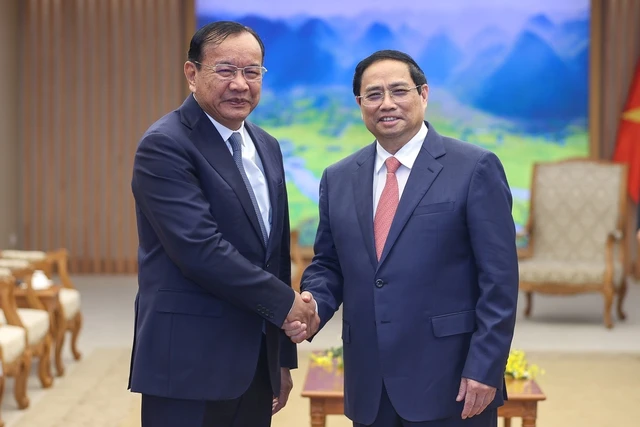 Thủ tướng Chính phủ Phạm Minh Chính tại buổi tiếp Phó Thủ tướng, Bộ trưởng Bộ Ngoại giao và Hợp tác quốc tế Vương quốc Campuchia. Ảnh: VGP.