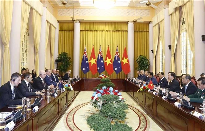 Chủ tịch nước Võ Văn Thưởng tại cuộc hội đàm với Toàn quyền Australia David Hurley. Ảnh: TTXVN. Chủ tịch nước Võ Văn Thưởng tại cuộc hội đàm với Toàn quyền Australia David Hurley. Ảnh: TTXVN.