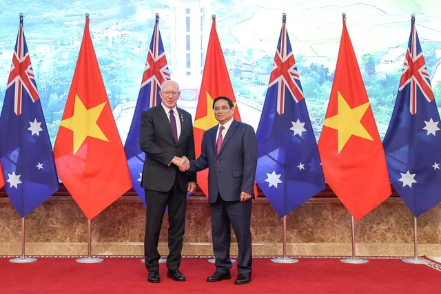Thủ tướng Chính phủ Phạm Minh Chính tại buổi hội kiến với Toàn quyền Australia David Hurley. Ảnh: VGP. Thủ tướng Chính phủ Phạm Minh Chính tại buổi hội kiến với Toàn quyền Australia David Hurley. Ảnh: VGP.