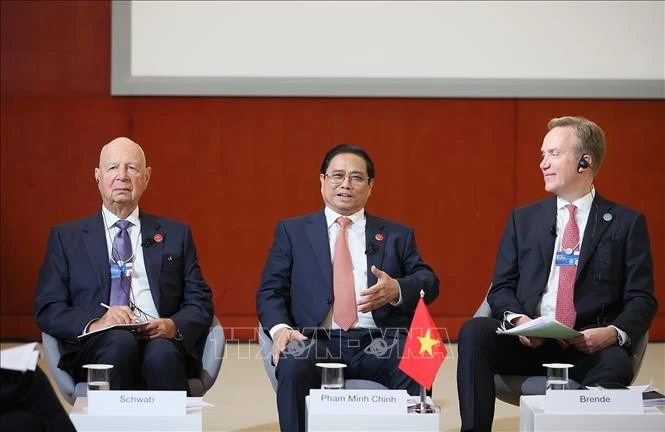 Thủ tướng Phạm Minh Chính phát biểu tại phiên Đối thoại chiến lược quốc gia Việt Nam - WEF. Ảnh: TTXVN. Thủ tướng Phạm Minh Chính phát biểu tại phiên Đối thoại chiến lược quốc gia Việt Nam - WEF. Ảnh: TTXVN.