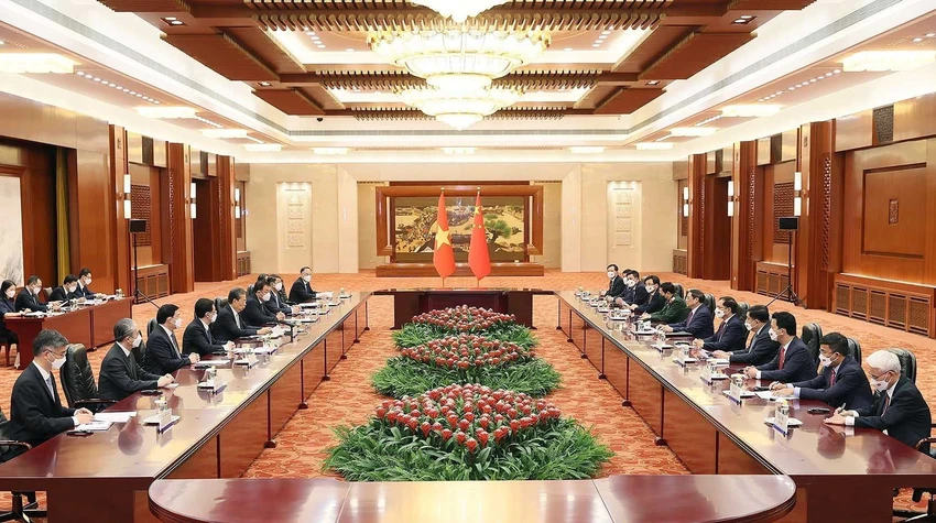 Hai bên đi sâu trao đổi và đạt nhiều nhận thức chung về các biện pháp đẩy mạnh và làm sâu sắc hơn nữa quan hệ đối tác hợp tác chiến lược toàn diện. Ảnh: TG&VN. Hai bên đi sâu trao đổi và đạt nhiều nhận thức chung về các biện pháp đẩy mạnh và làm sâu sắc hơn nữa quan hệ đối tác hợp tác chiến lược toàn diện. Ảnh: TG&VN.