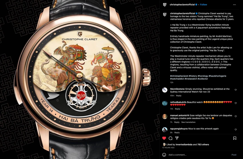 Hãng Christophe Claret đã ra thông báo mới với đầy đủ thông tin về tác giả của bức tranh được sử dụng trên mặt đồng hồ. Hãng Christophe Claret đã ra thông báo mới với đầy đủ thông tin về tác giả của bức tranh được sử dụng trên mặt đồng hồ.