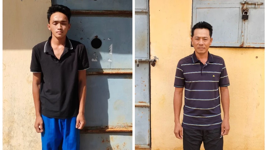 Hai cha con Hoàn Xuyến bị công an bắt giữ. Ảnh: CACC Hai cha con Hoàn Xuyến bị công an bắt giữ