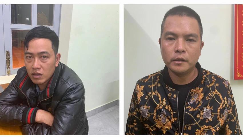 Hai người bị bắt vì phá rừng chiếm đất. Ảnh: CA Hai người bị bắt vì phá rừng chiếm đất. Ảnh: CA