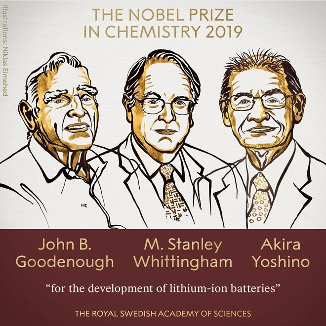 Nobel Hóa học 2019 trao cho 3 nhà nghiên cứu pin lithium-ion ảnh 1 Nobel Hóa học 2019 trao cho 3 nhà nghiên cứu pin lithium-ion ảnh 1