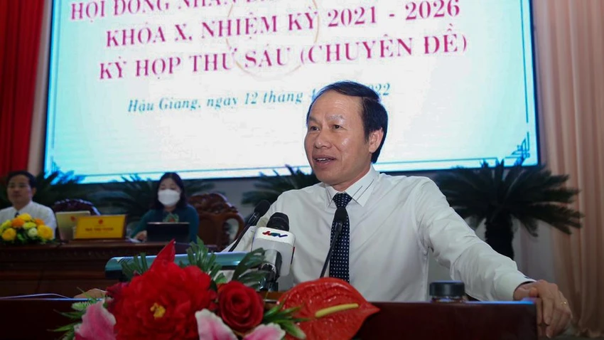 Ông Lê Tiến Châu, Phó Chủ tịch, Tổng Thư ký UBTƯ MTTQ Việt Nam phát biểu tại kỳ họp thứ sáu HĐND tỉnh Hậu Giang khóa X, nhiệm kỳ 2021-2026. Ảnh: QT Ông Lê Tiến Châu, Phó Chủ tịch, Tổng Thư ký UBTƯ MTTQ Việt Nam phát biểu tại kỳ họp thứ sáu HĐND tỉnh Hậu Giang khóa X, nhiệm kỳ 2021-2026. Ảnh: QT