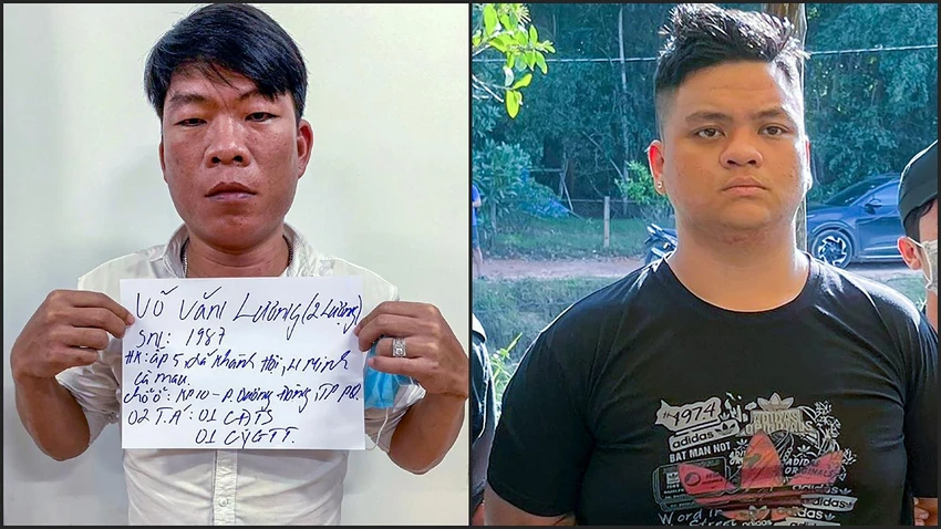 "Đại ca" Hai Lượng (hình trái) và bị can Đoàn Thiên Long (hình phải), người được xác định là trực tiếp nổ súng vào nhóm của Đoài. Ảnh: DIỄM HẰNG "Đại ca" Hai Lượng (hình trái) và bị can Đoàn Thiên Long (hình phải), người được xác định là trực tiếp nổ súng vào nhóm của Đoài. Ảnh: DIỄM HẰNG