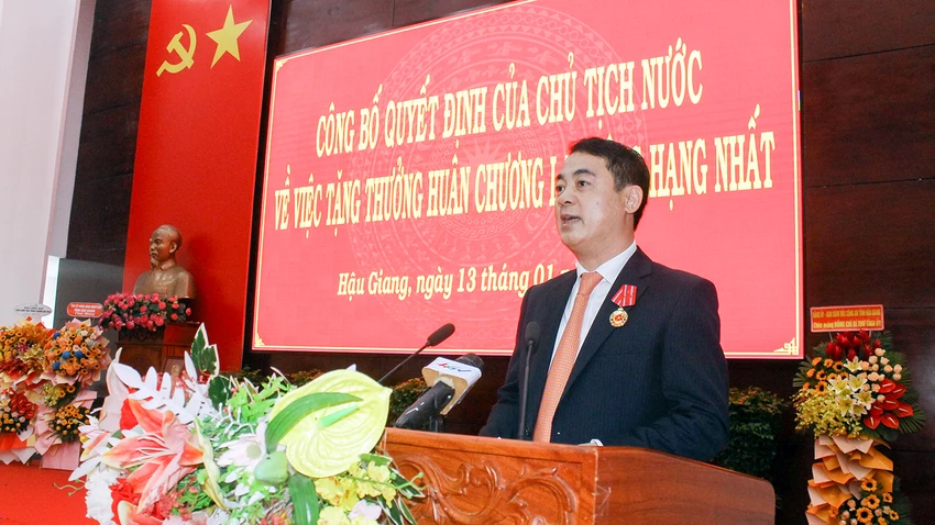 Ông Nghiêm Xuân Thành, Bí thư Tỉnh ủy Hậu Giang cam kết sẽ nỗ lực hơn nữa, cùng tập thể Ban Thường vụ, Ban Chấp hành Đảng bộ tỉnh đưa Hậu Giang trở thành tỉnh khá. Ảnh: PN