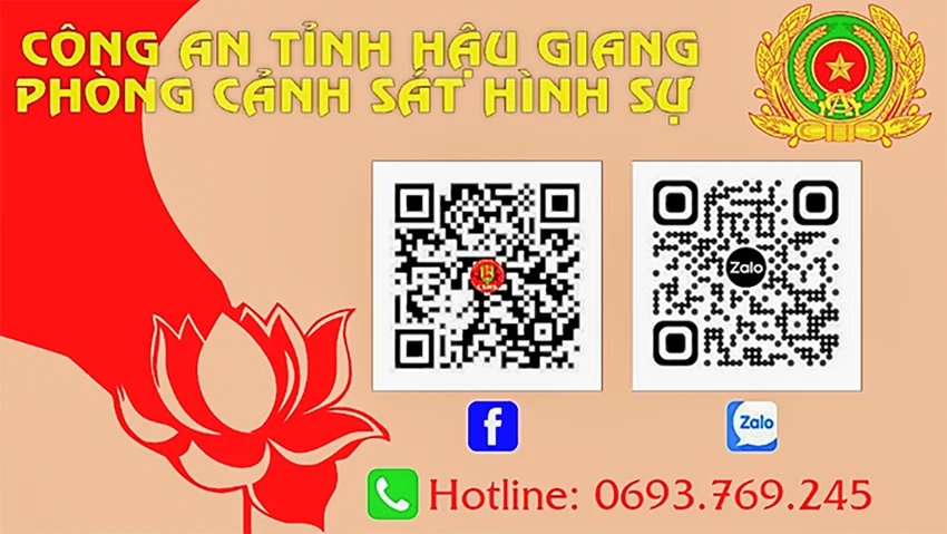 Mã QR Trang Thông tin chính thức của Phòng Cảnh sát hình sự Công an tỉnh Hậu Giang. Mã QR Trang Thông tin chính thức của Phòng Cảnh sát hình sự Công an tỉnh Hậu Giang.