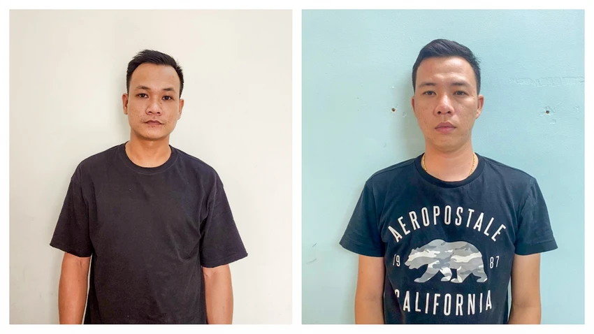 Hai đối tượng Lê Nhật Cường và Võ Văn Quý bị tạm giữ hình sự để tiếp tục điều tra hành vi tổ chức sử dụng trái phép chất ma túy. Ảnh: VĂN VŨ